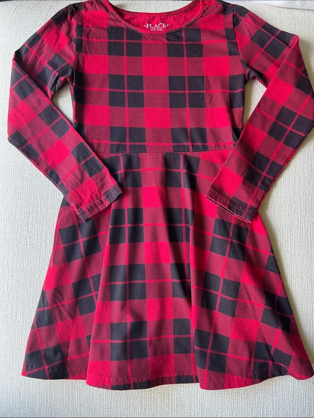 The Children's Place Red and Black Plaid Long Sleeve Skater Dress